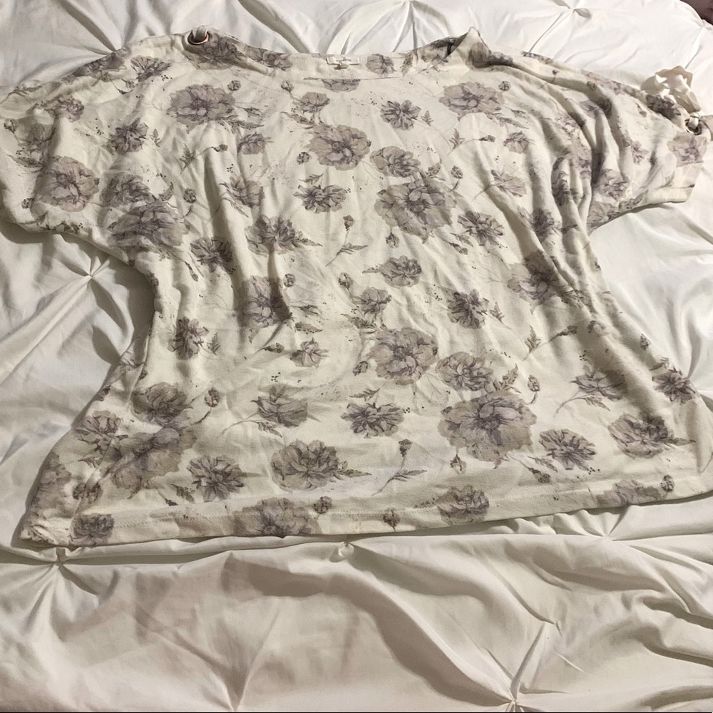 Maurices Floral Shirt with Cold Shoulder Slits